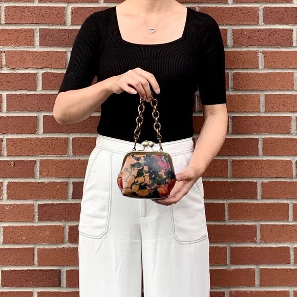 Handmade Vintage Style Genuine Leather floral Printed Purse/Wristlet/Crossbody - Picture 1 of 13